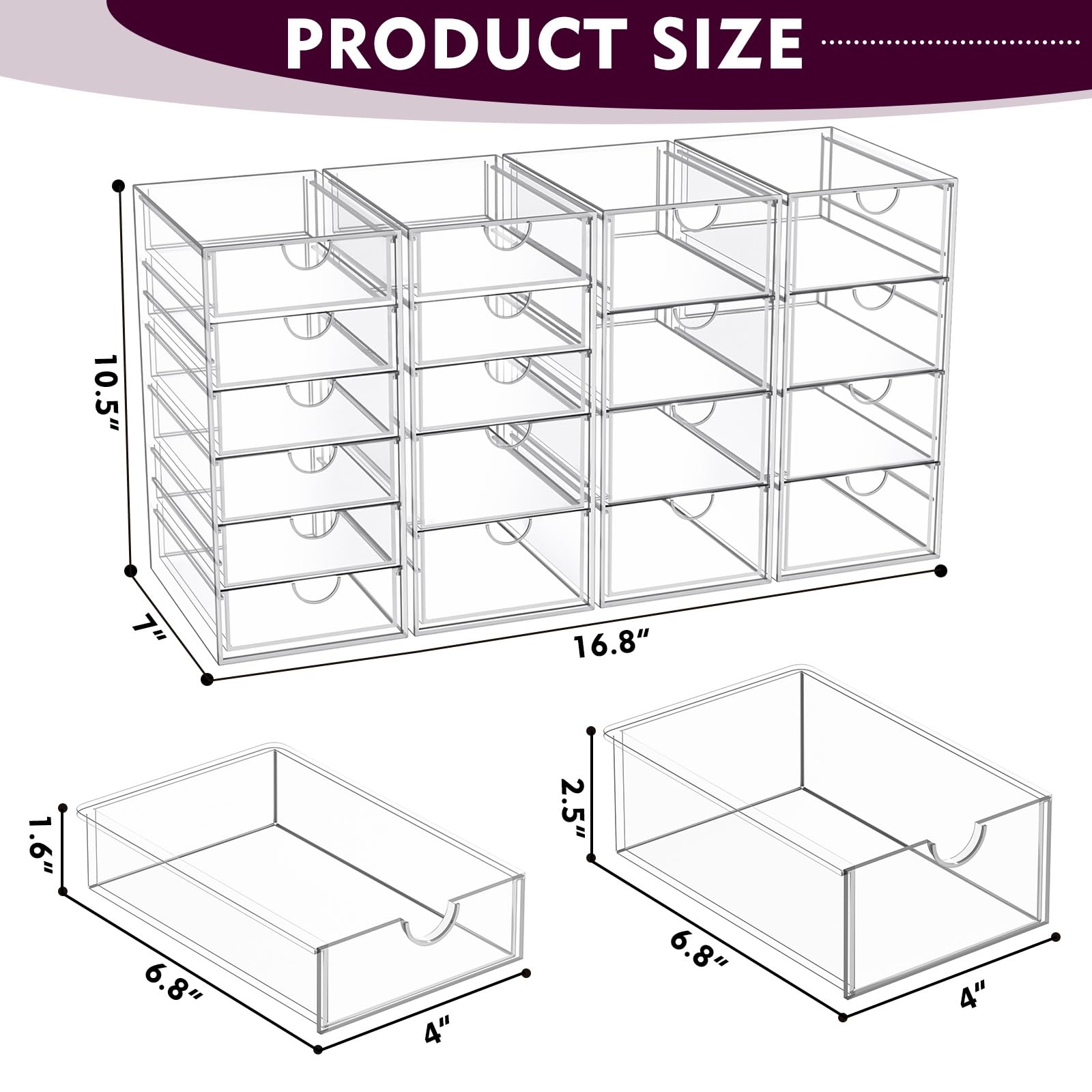 YFXCVSL conjunto de 4 cajones transparentes para tocador, ideal para visibilidad.