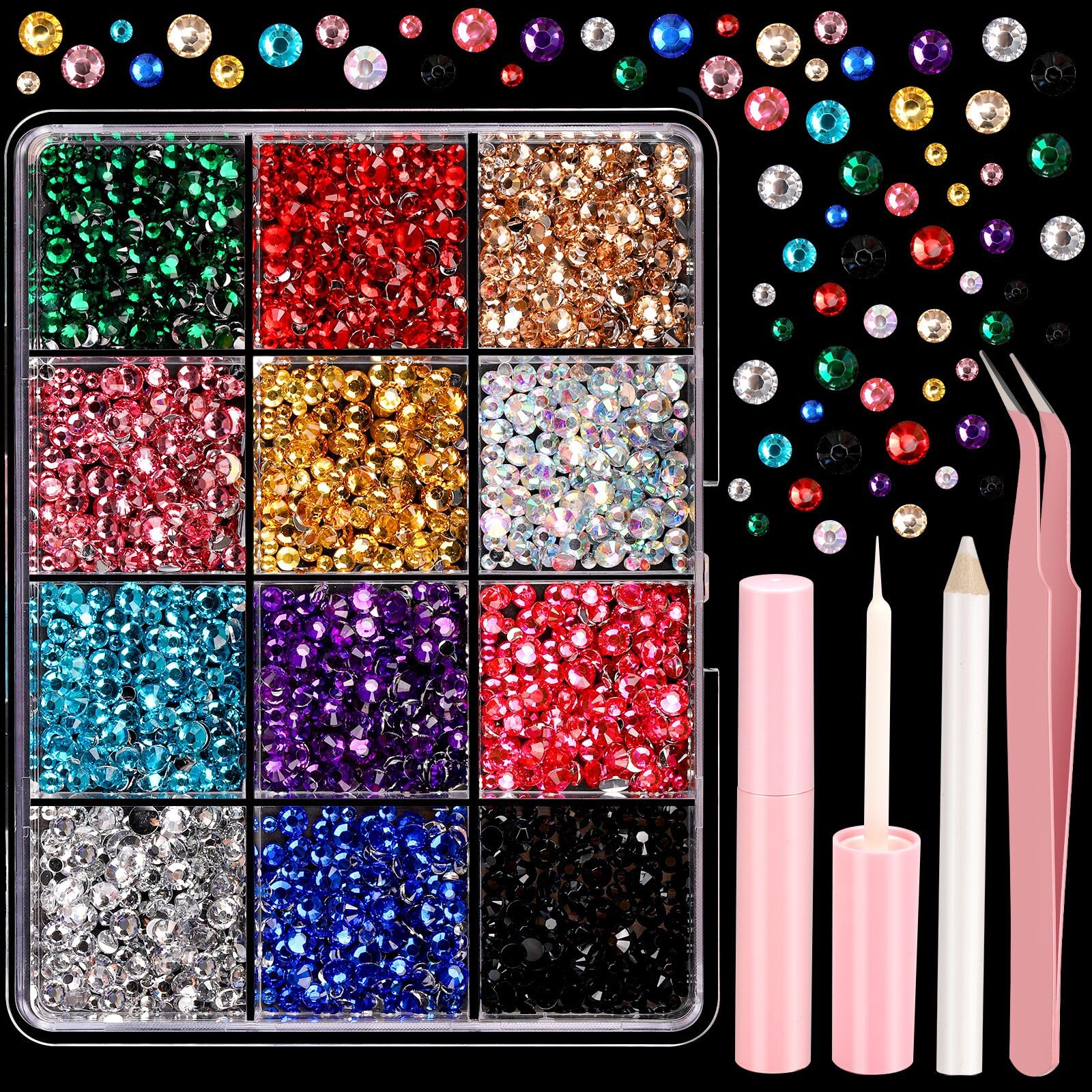 Kit YGDZ de piedras faciales: 12 colores para diseños brillantes y duraderos.