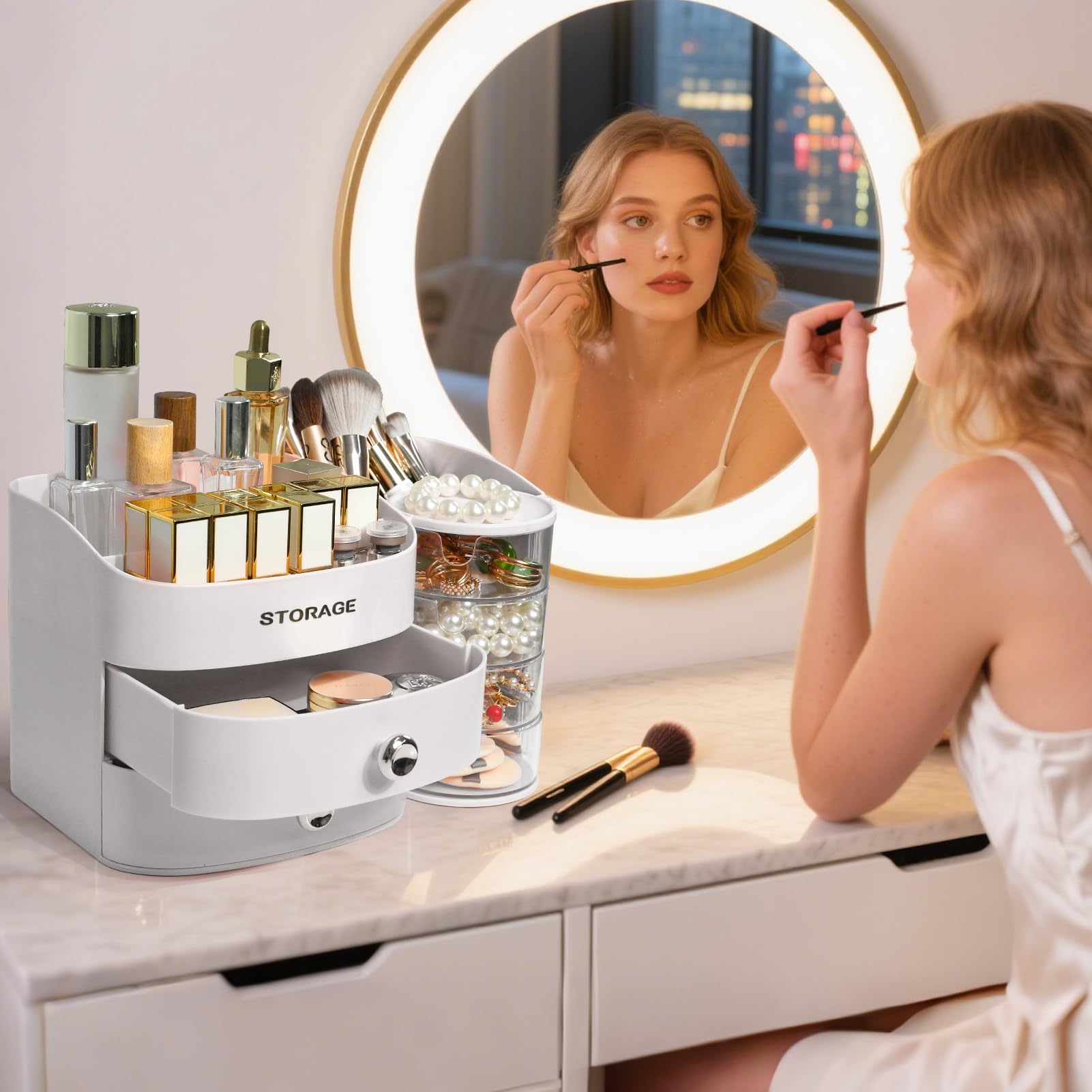 YGJT organiseur maquillage blanc coffret bijoux compact et polyvalent
