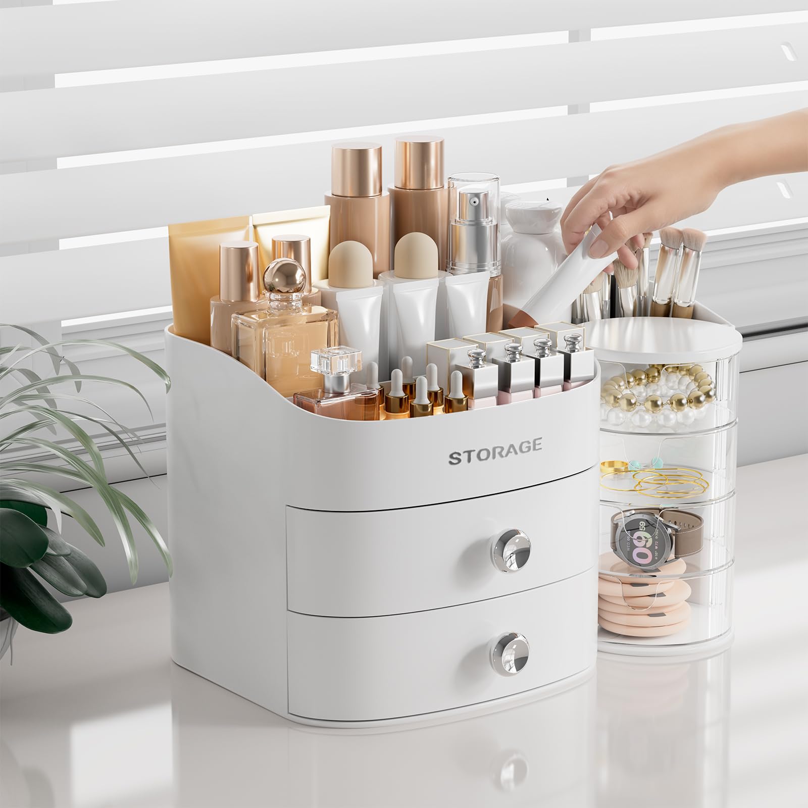 YGJT organiseur maquillage blanc tiroirs spacieux facilitant le tri des produits