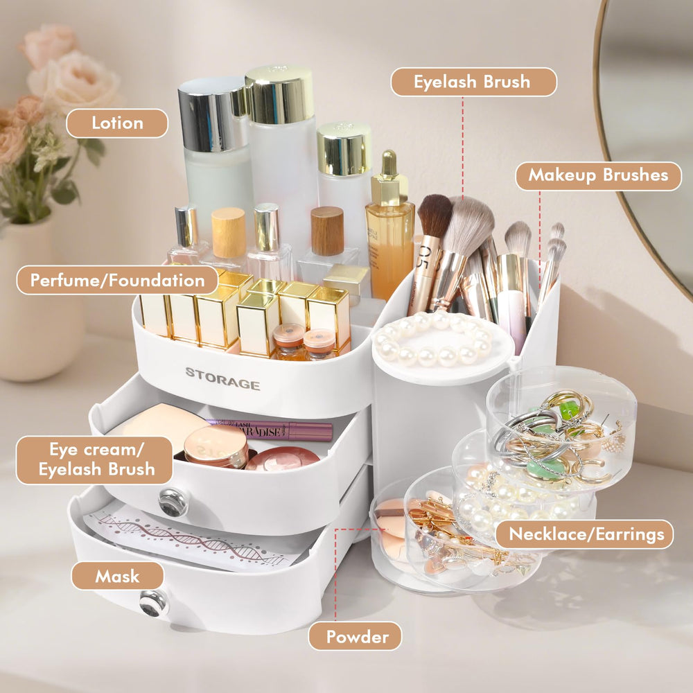 YGJT organiseur maquillage blanc avec compartiment supérieur pour accessoires