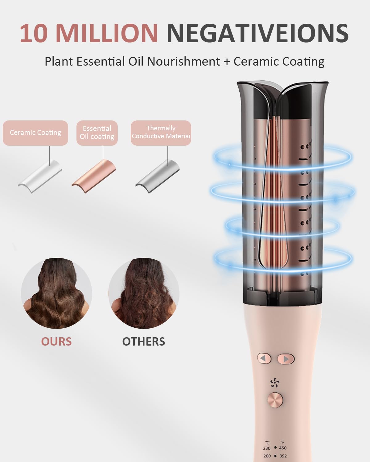 YGOVVK rizador automatico ceramico-tourmalina ofrece brillo y reducción de frizz.