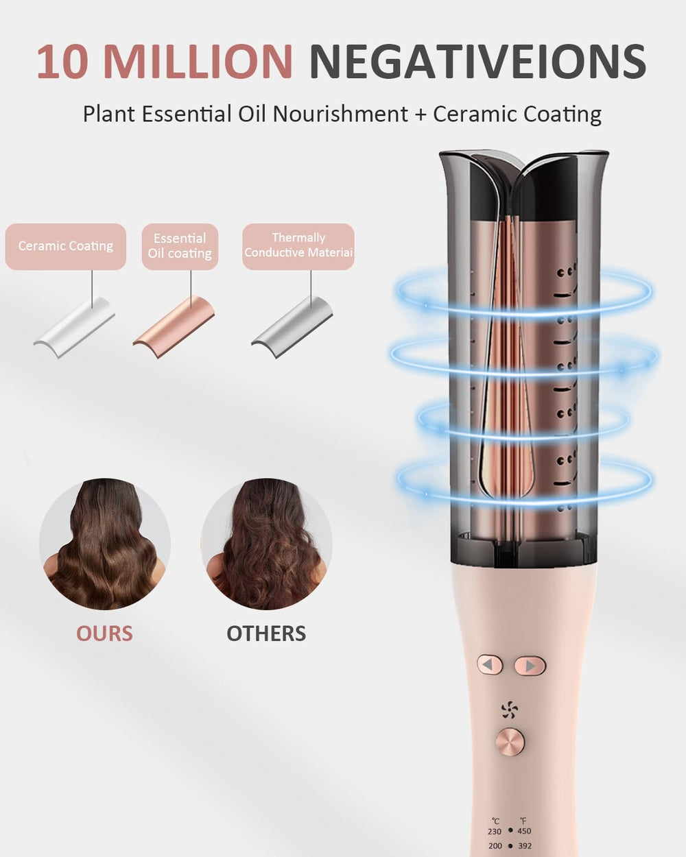 YGOVVK rizador automatico ceramico-tourmalina ofrece brillo y reducción de frizz.
