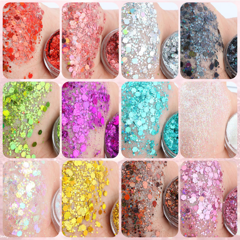 YGQQOY glitter holográfico para rostro, efecto deslumbrante bajo luces