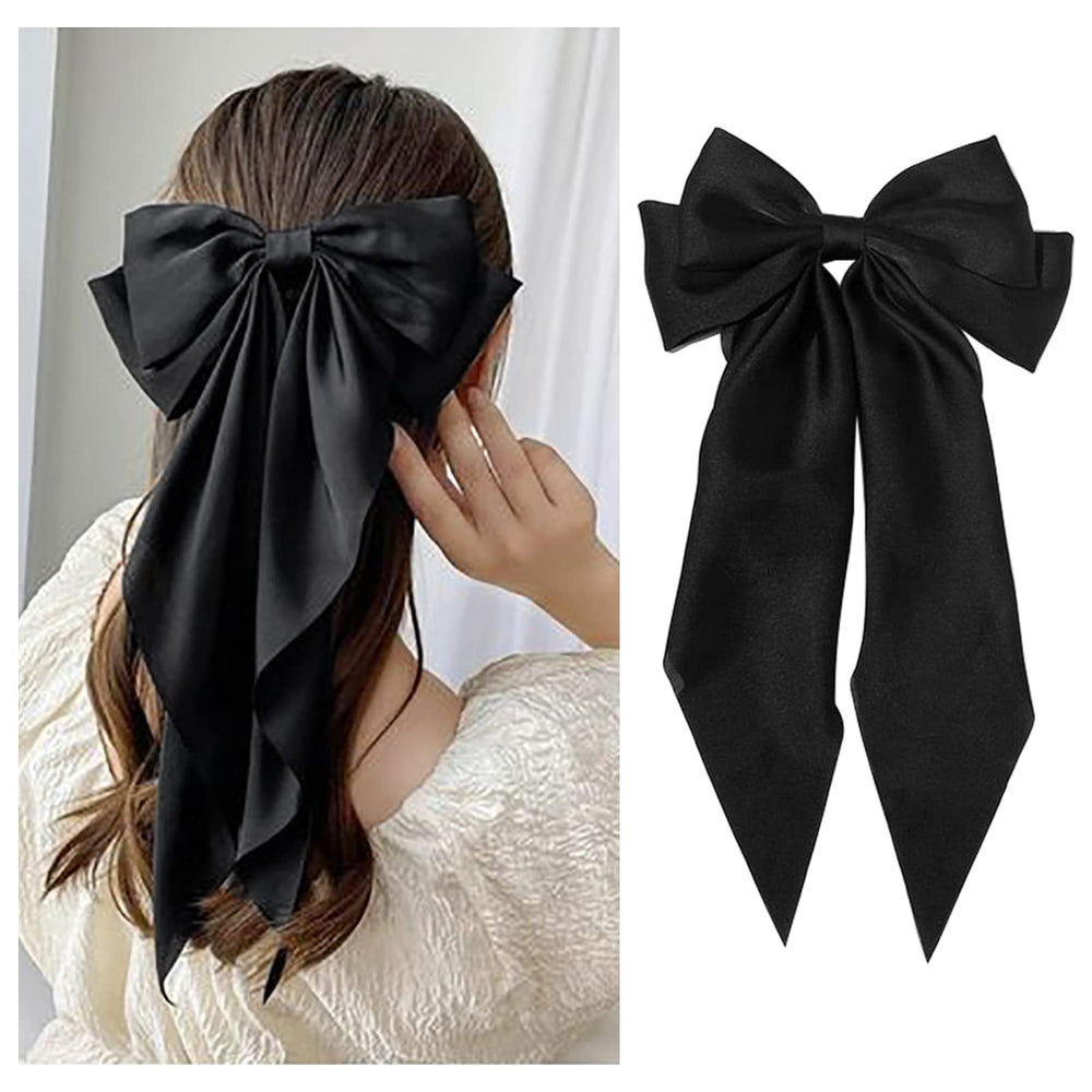 Lazo satinado grande negro de YHXX YLEN para estilo elegante.