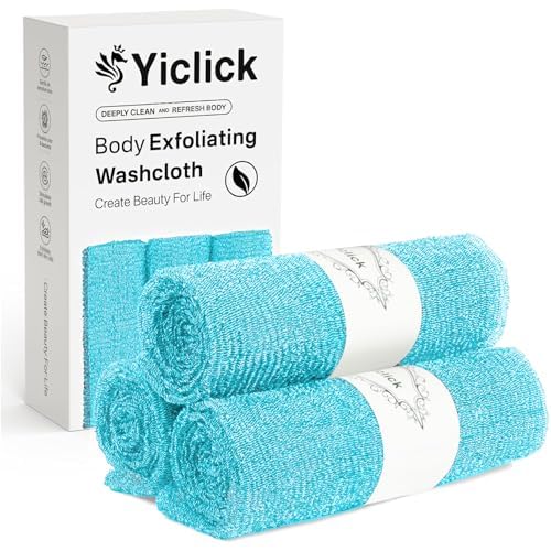 Yiclick toalla exfoliante para cuerpo, conjunto de tres paños para exfoliación suave.