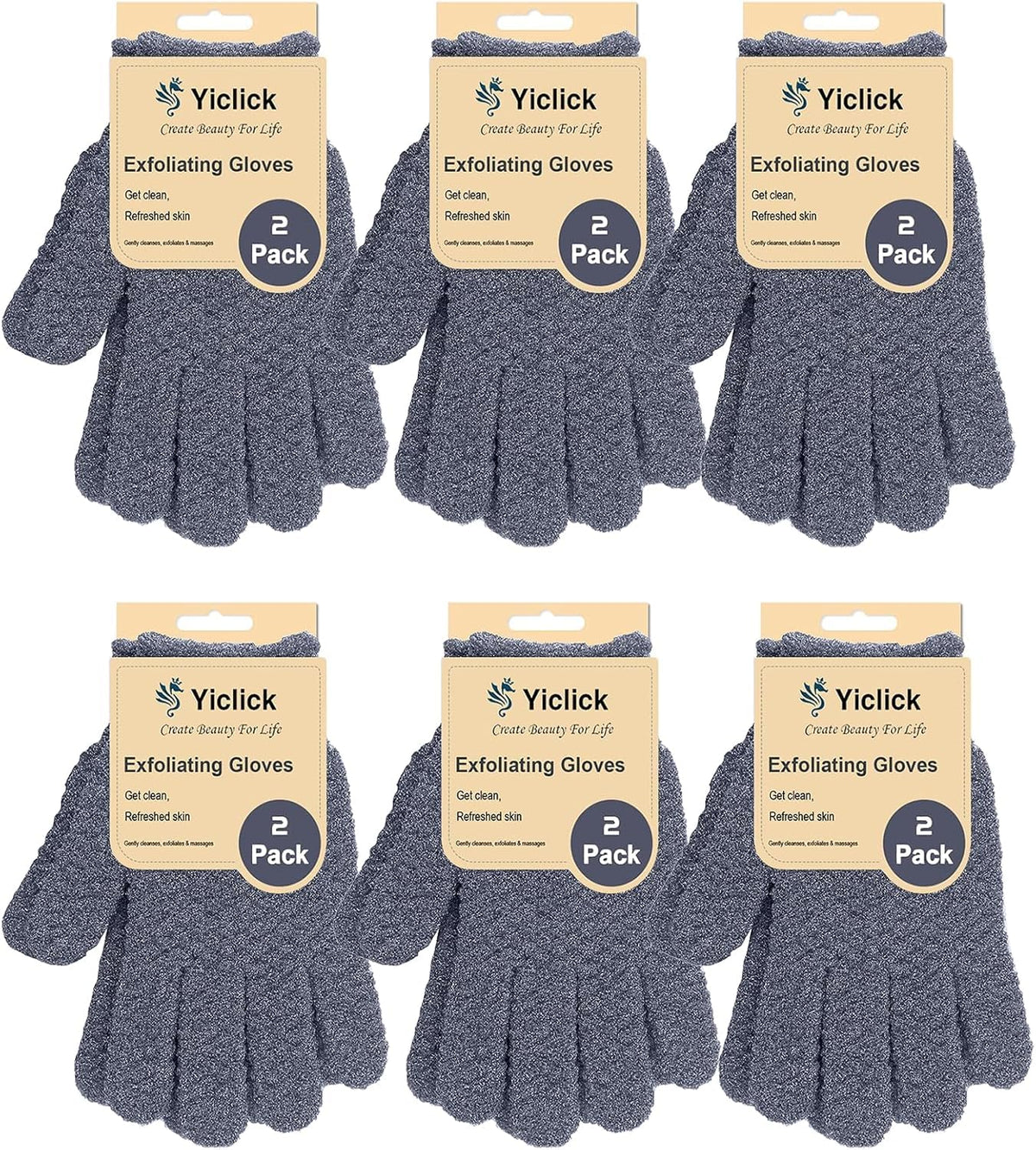 Guantes exfoliantes Yiclick de 12 piezas para exfoliar el cuerpo.