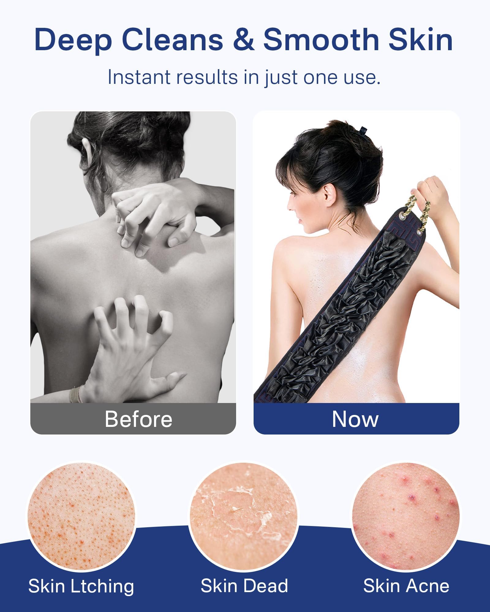 Yiclick toalla exfoliante azul con costuras rojas para un estilo elegante.