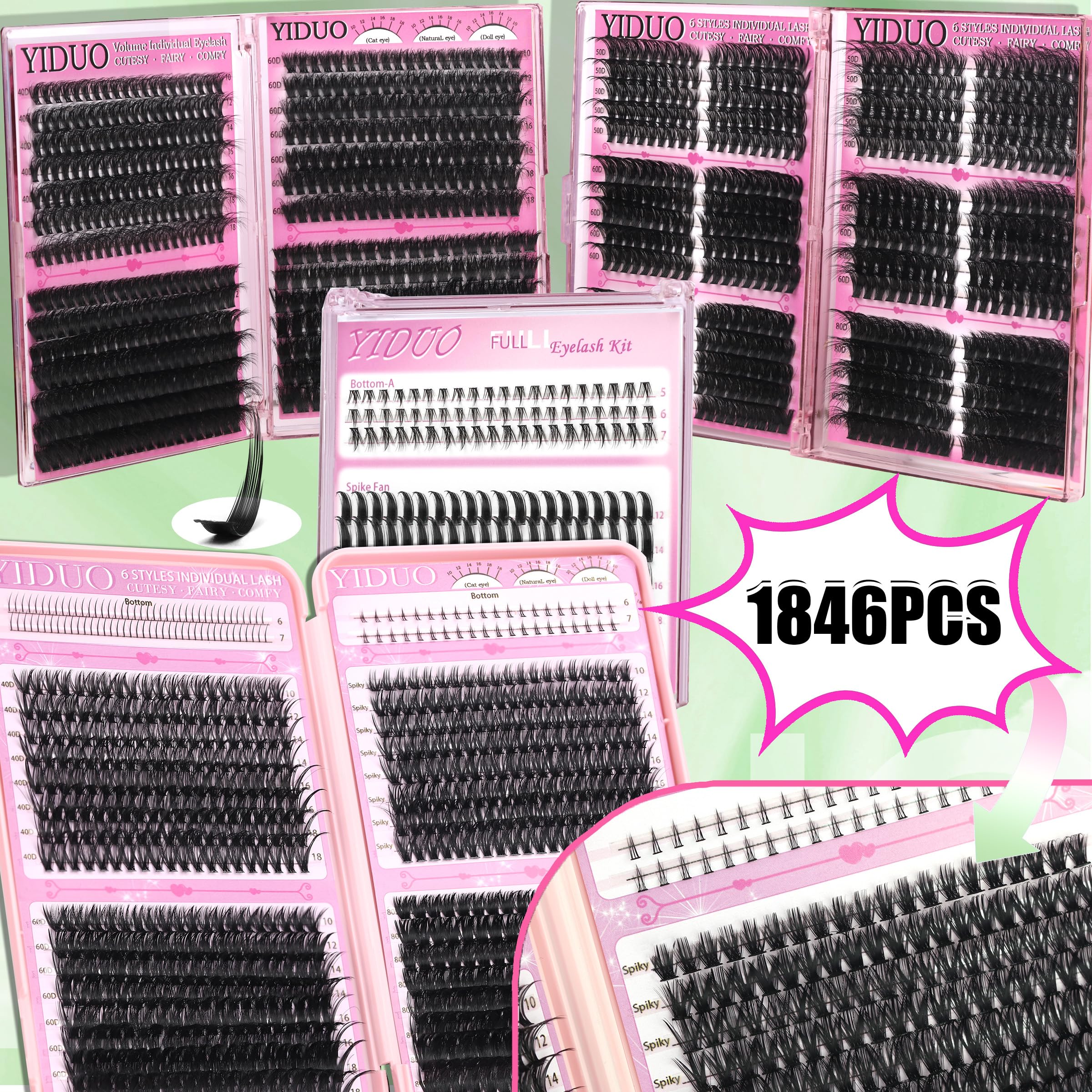 YIDUO detalle de pestanas en grupos 40D y 60D para volumen suave