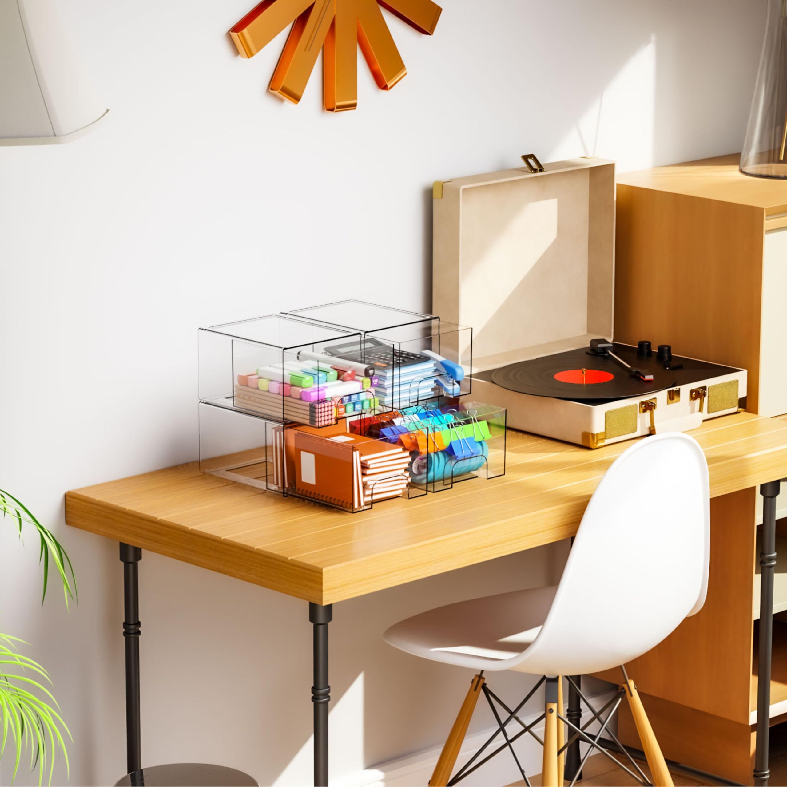 Tocador compacto con cajón para maquillaje y uñas.