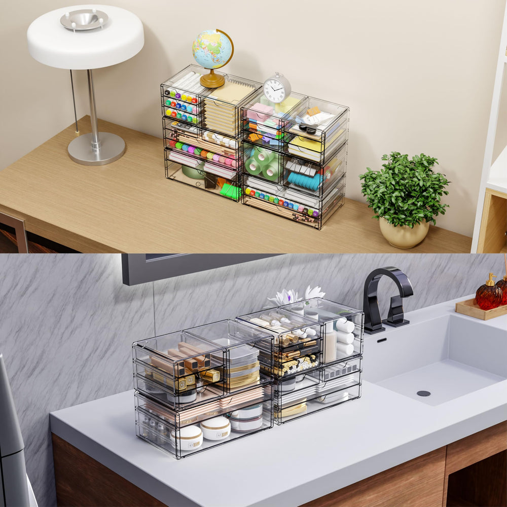 Organizador de Yieach sobre encimera de baño con acabado claro y estable
