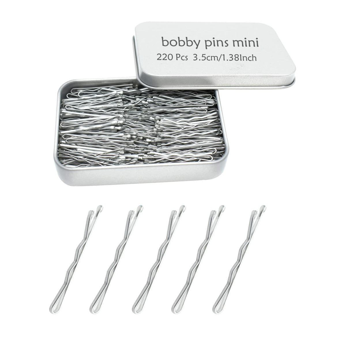 YINGFENG horquillas mini plateadas dentro de una caja metálica, ideal almacenamiento