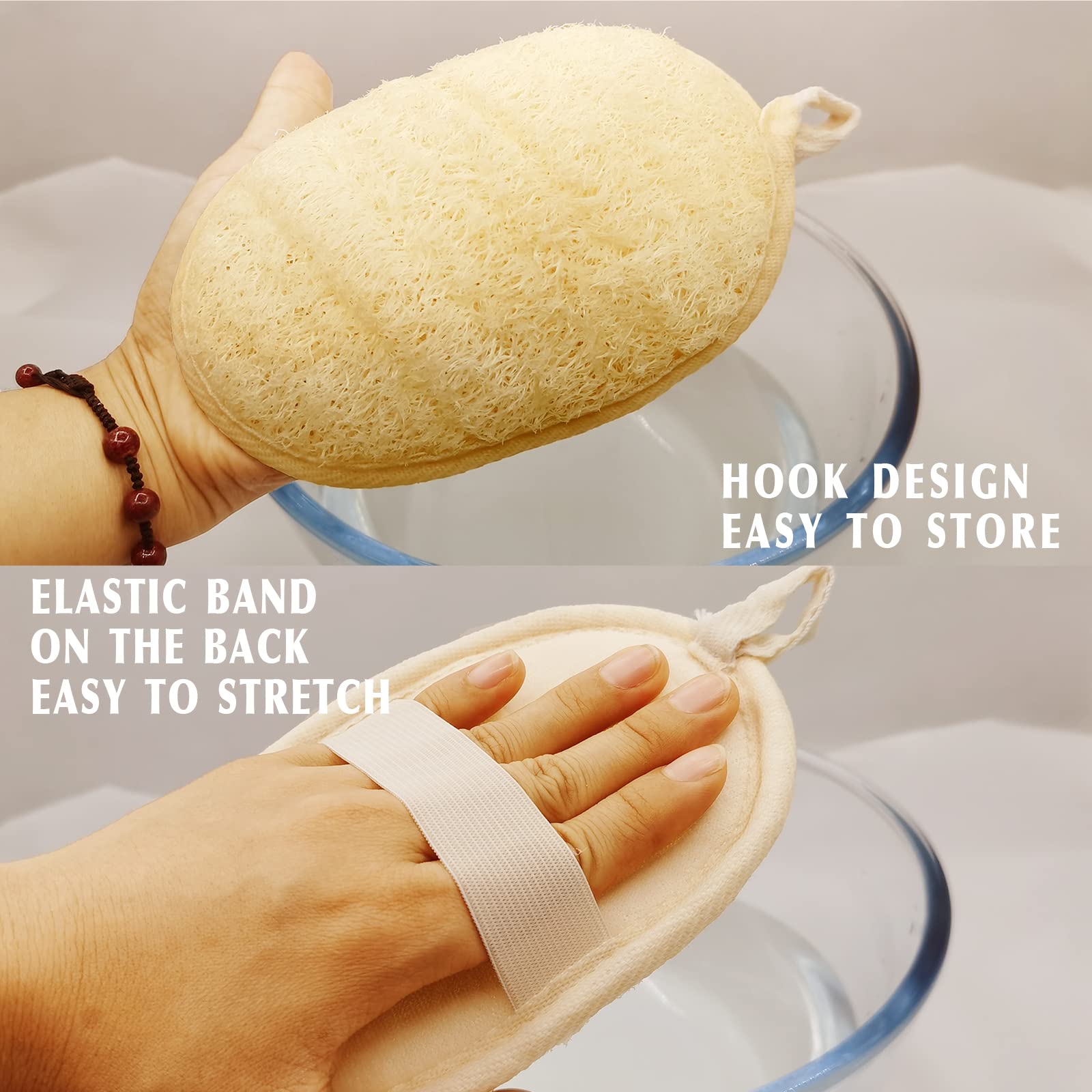 Tamaño de la lufa exfoliante YIQINGJIE, perfecto para ducha.