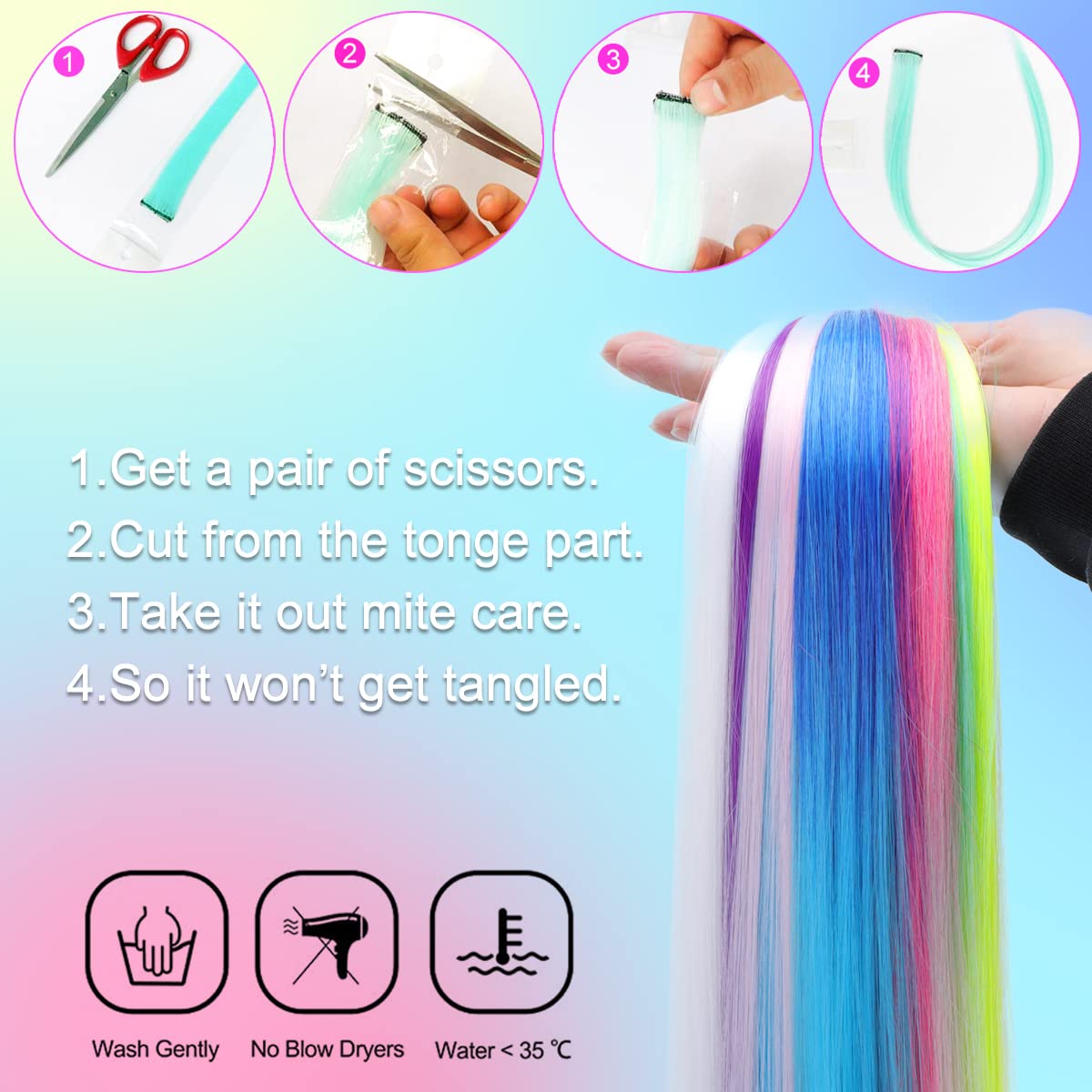 Extensiones moradas YISIKUNNUO de 12 piezas, 22 pulgadas, para looks brillantes.