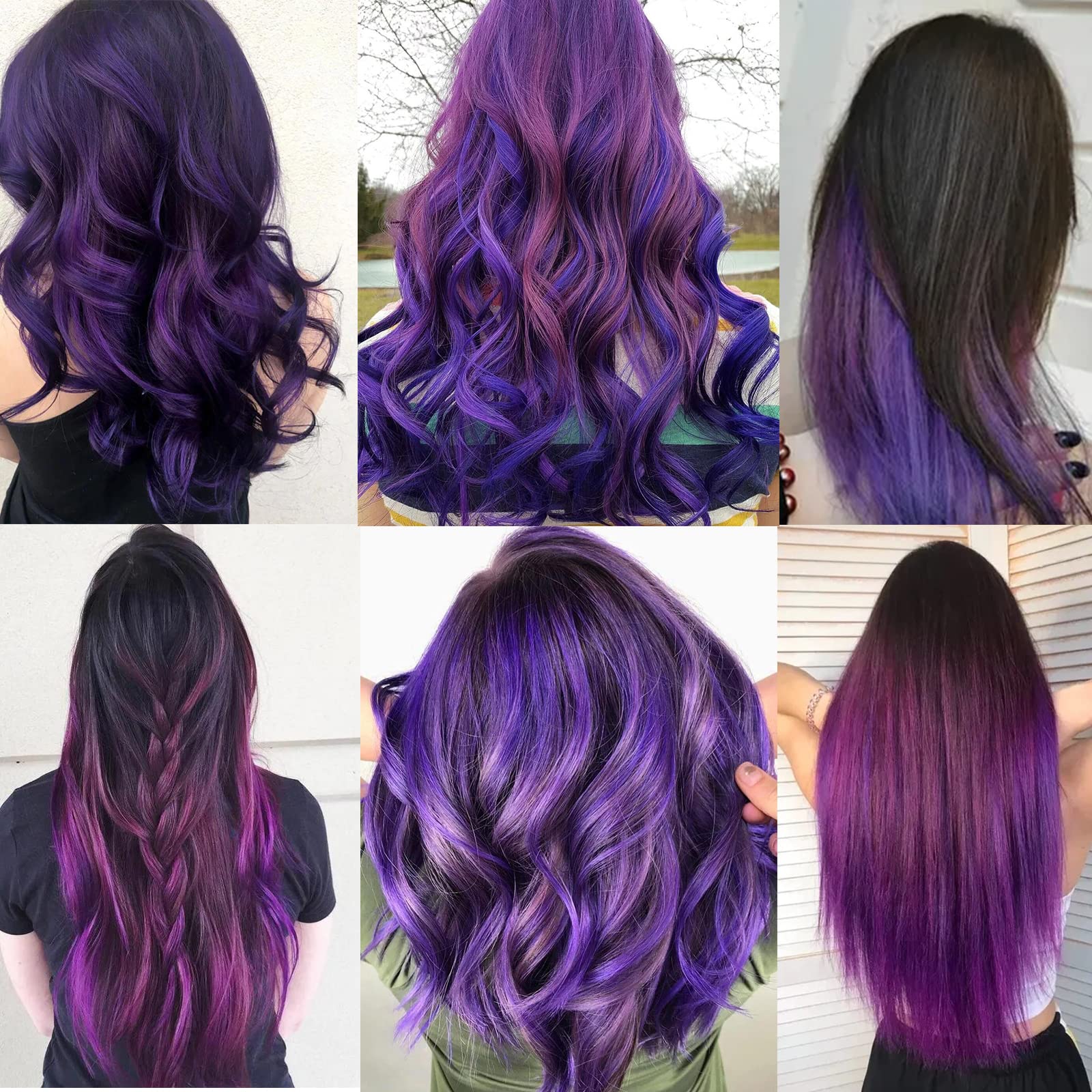Extensiones moradas YISIKUNNUO con pinza para color vibrante.