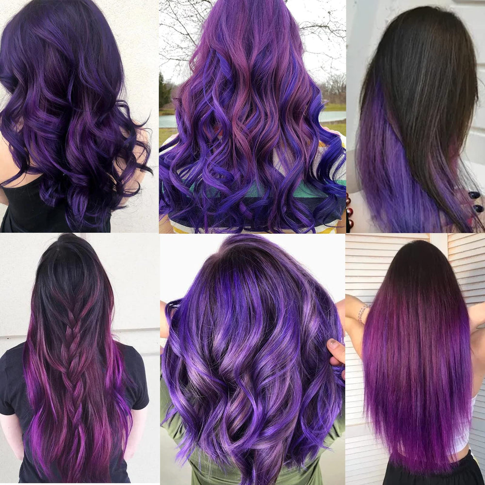 Extensiones moradas YISIKUNNUO con pinza para color vibrante.