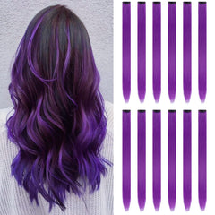 Extensiones moradas YISIKUNNUO de 22 pulgadas con pinza para peinados rápidos.