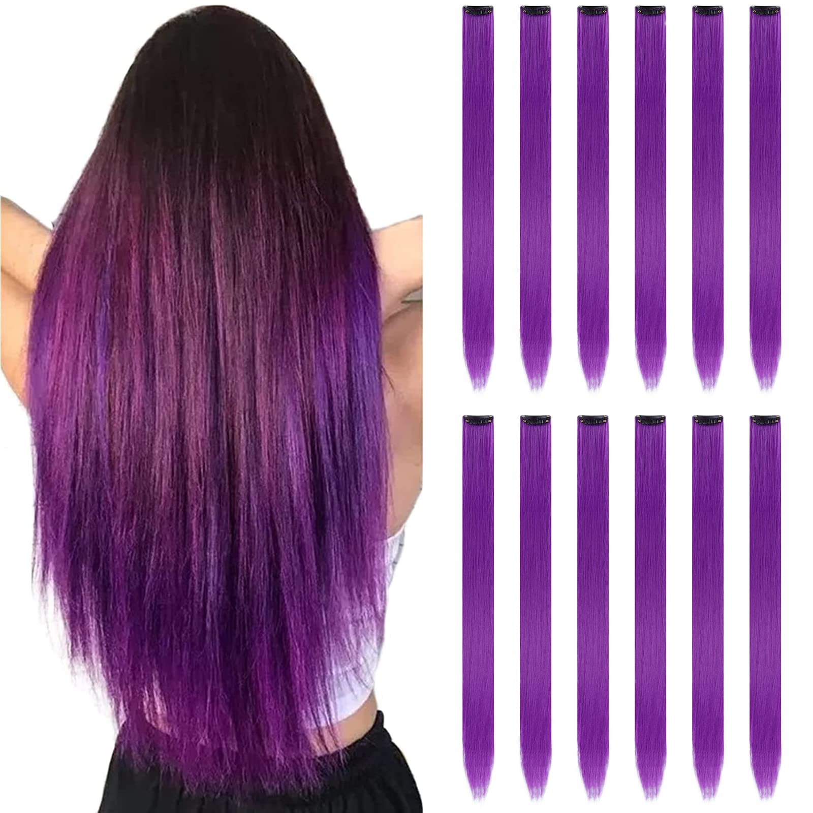 Extensiones moradas YISIKUNNUO de 22 pulgadas para añadir volumen.