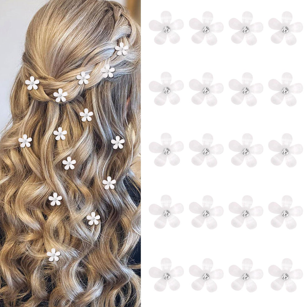 YISSION broches cabello flor blanca con piedra central, ideal para un look elegante en bodas.