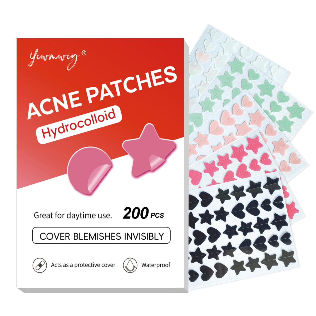 Parche hidrocoloide YIWMWIY para granos multicolor 10 mm, absorbe grasa y favorece cobertura discreta.