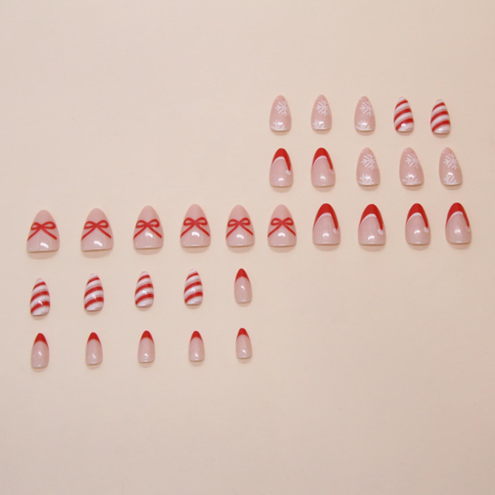 Diseño navideño con copos y lazo para un look festivo.