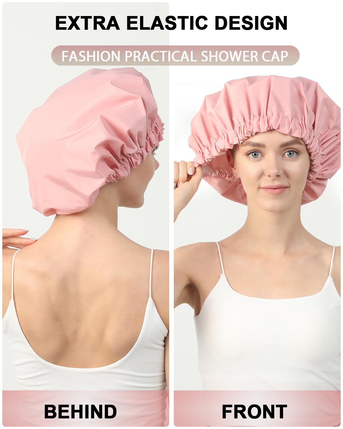 Gorro de ducha YIZIJIZI banda elástica amplia, no aprieta ni se cae.
