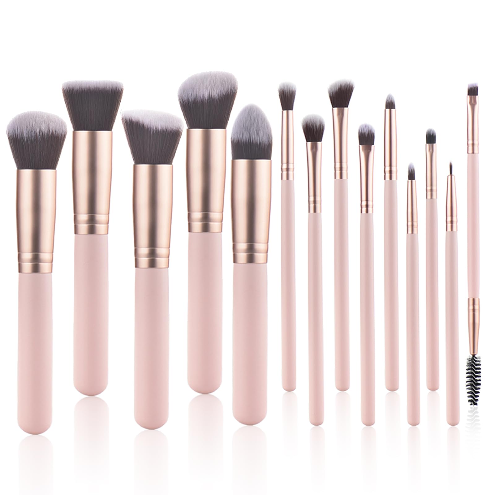 Conjunto YJ-Anyue de 14 pinceles rosas con mango de madera para maquillaje profesional en casa