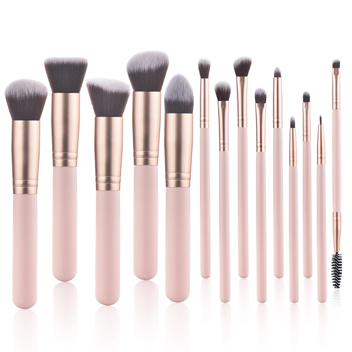 Conjunto YJ-Anyue de 14 pinceles rosas con mango de madera para maquillaje profesional en casa