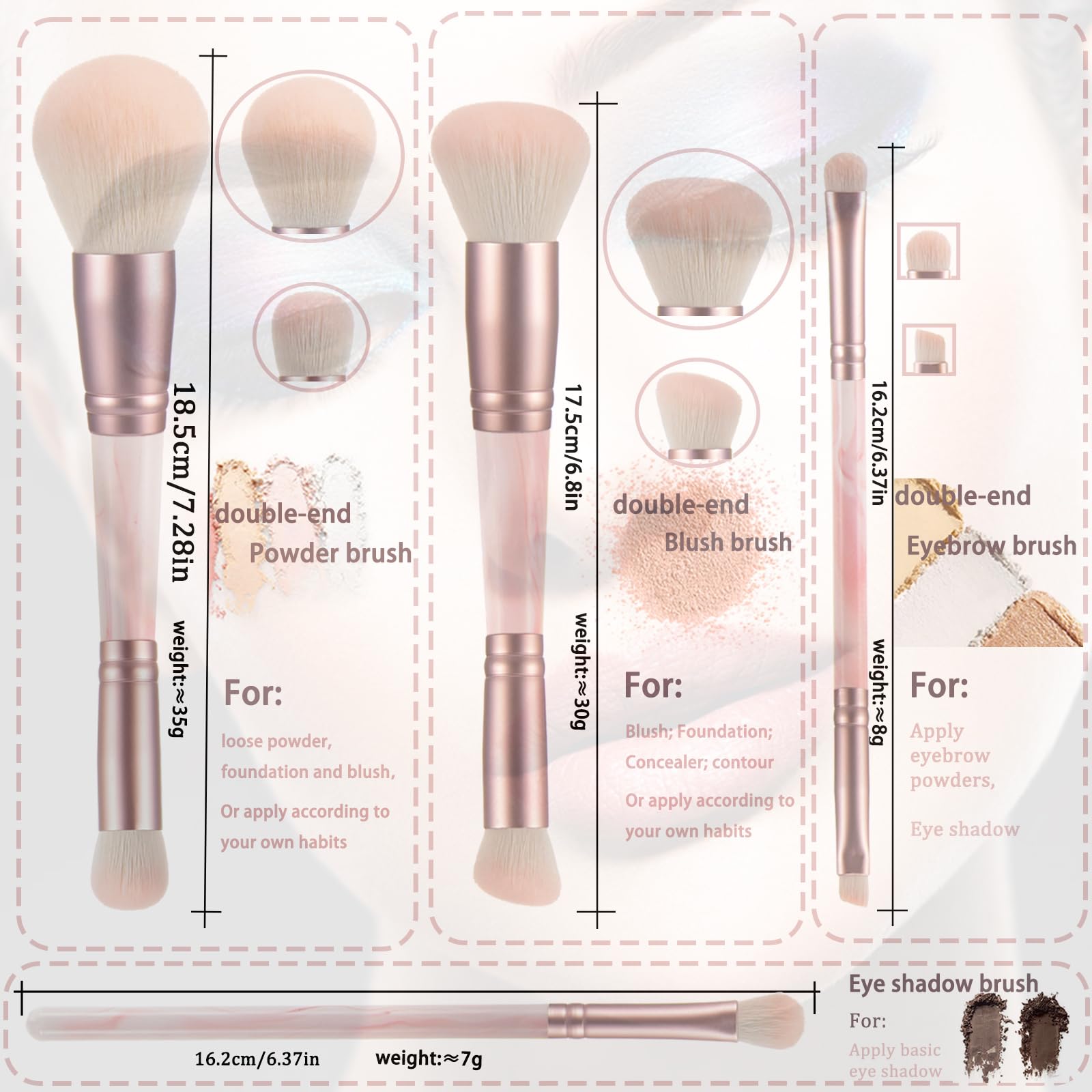 Pinceles YJ-Anyue en rosa para corrector, cobertura precisa.