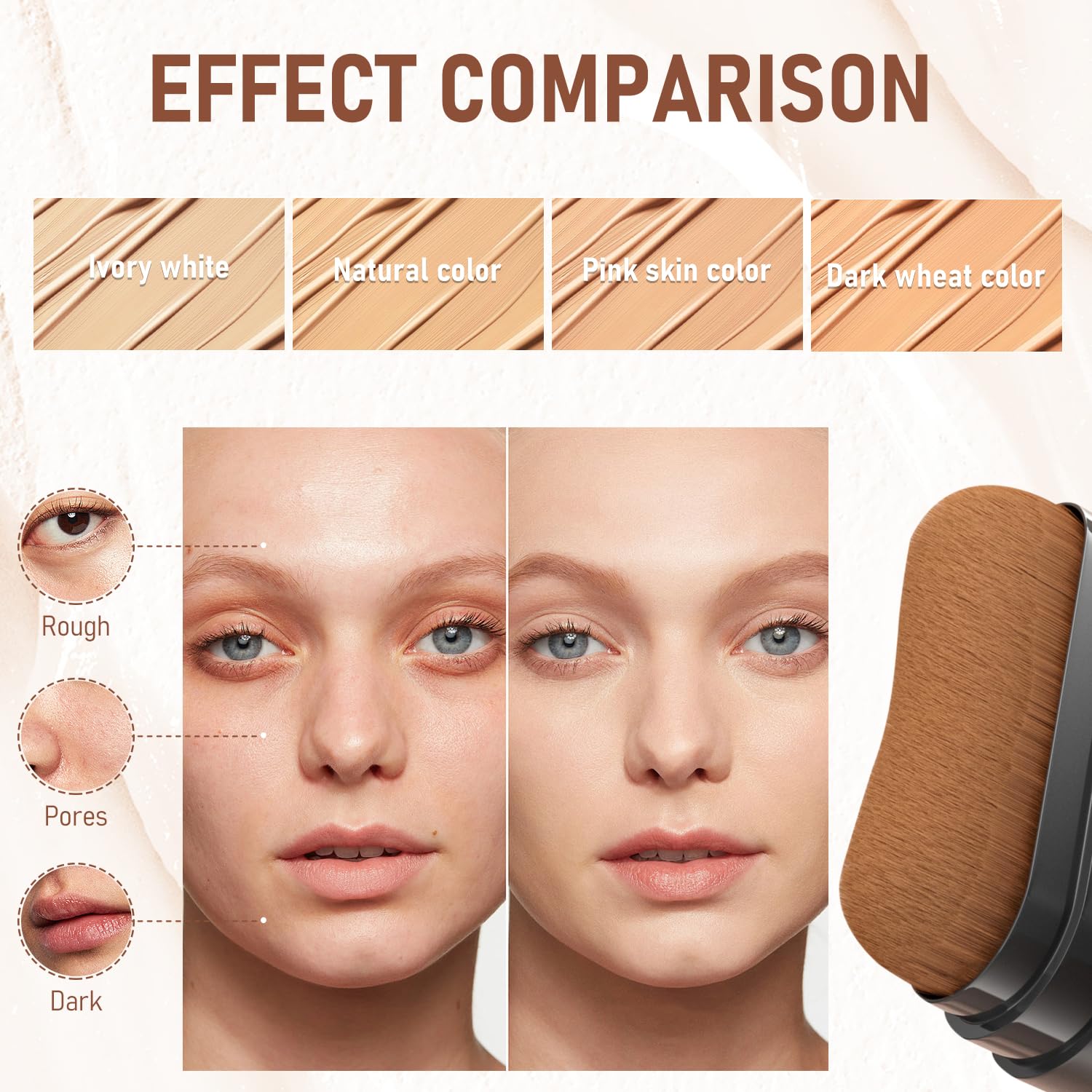 YJW Flawless Eraser Foundation Stick con brocha integrada para aplicación uniforme.