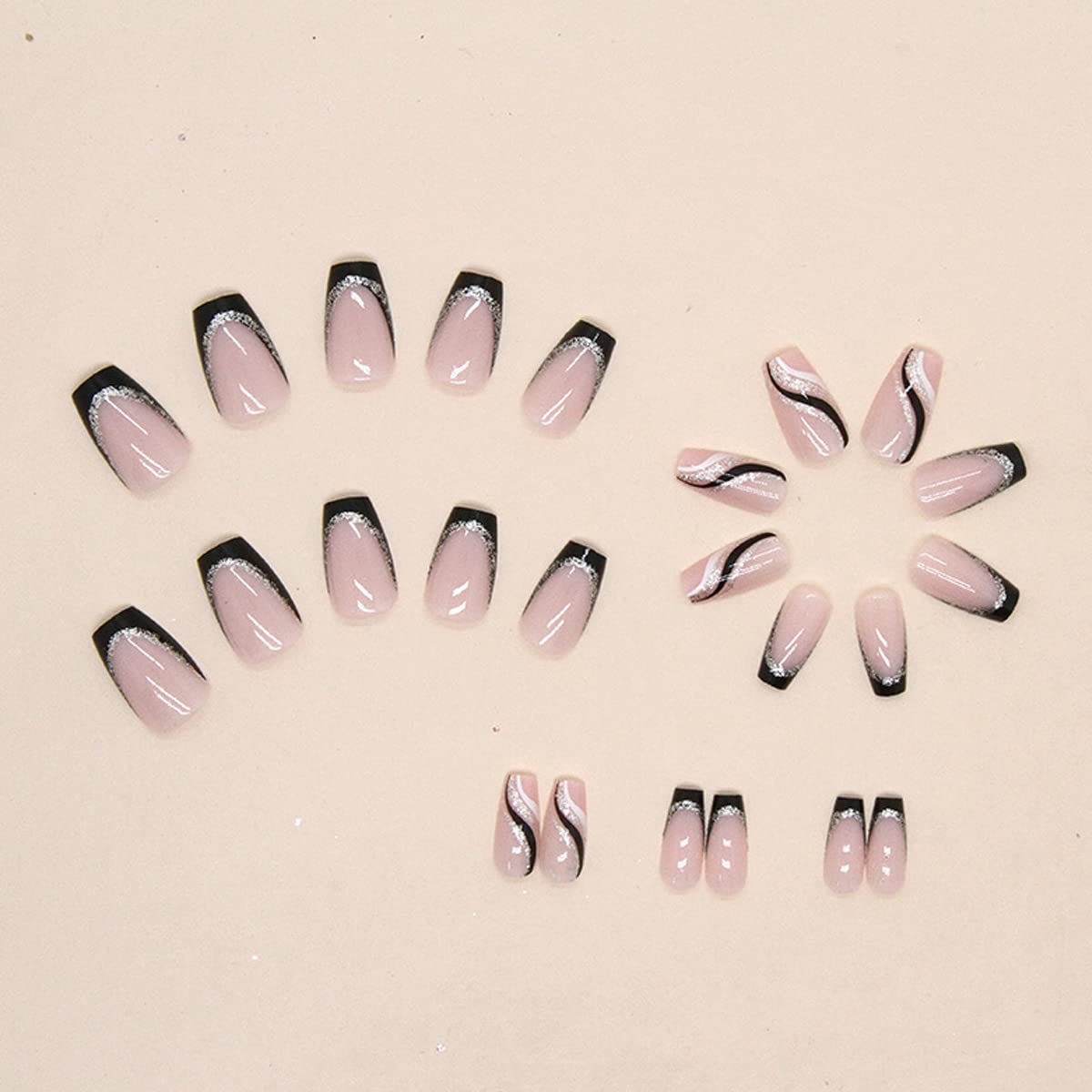 YKZFUI conjunto de 24 uñas postizas con adhesivos incluidos para manicuras rápidas.