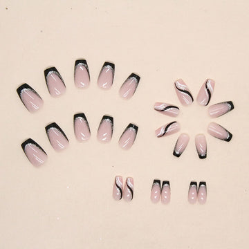 YKZFUI conjunto de 24 uñas postizas con adhesivos incluidos para manicuras rápidas.