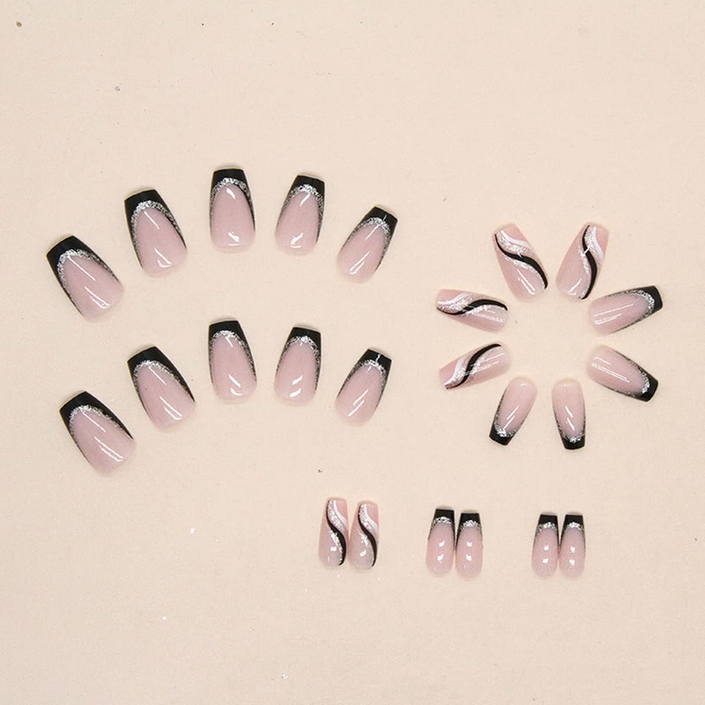 YKZFUI conjunto de 24 uñas postizas con adhesivos incluidos para manicuras rápidas.