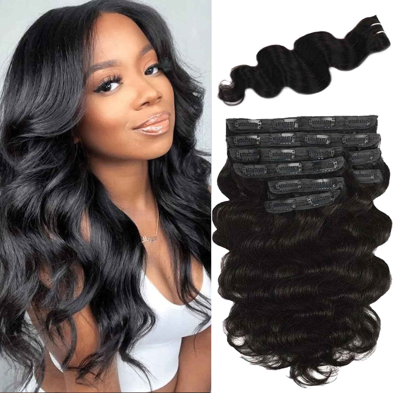 YLNVD body wave clip-in extensions in 14 inch for fuller length and easy wear
