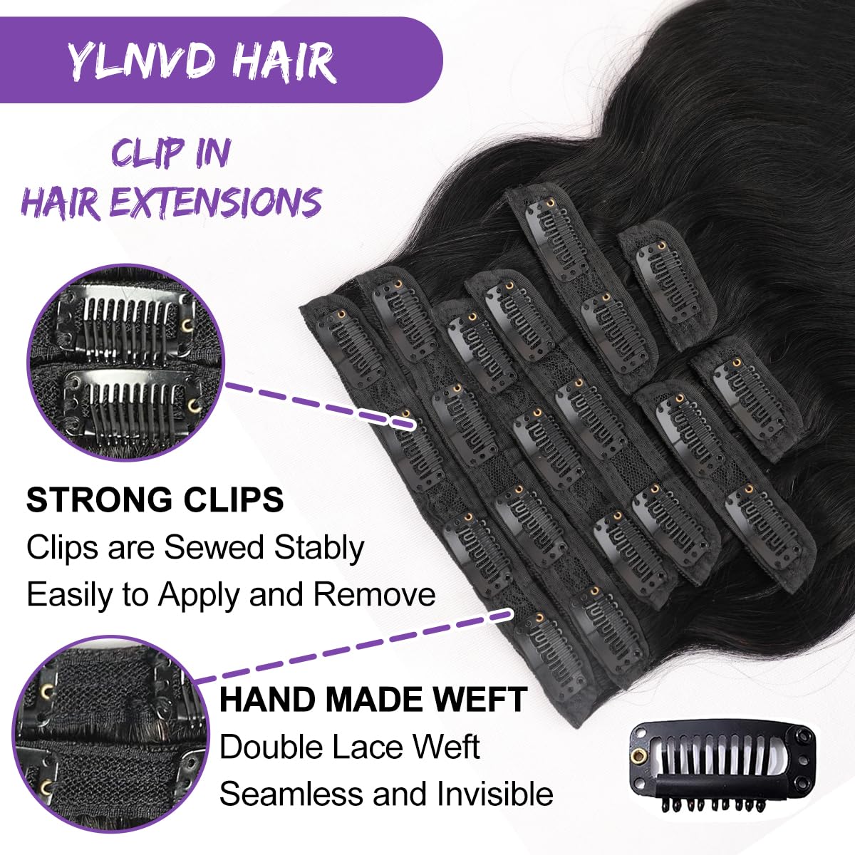 YLNVD Brazilian Remy clip-ins deliver natural texture and quick volume