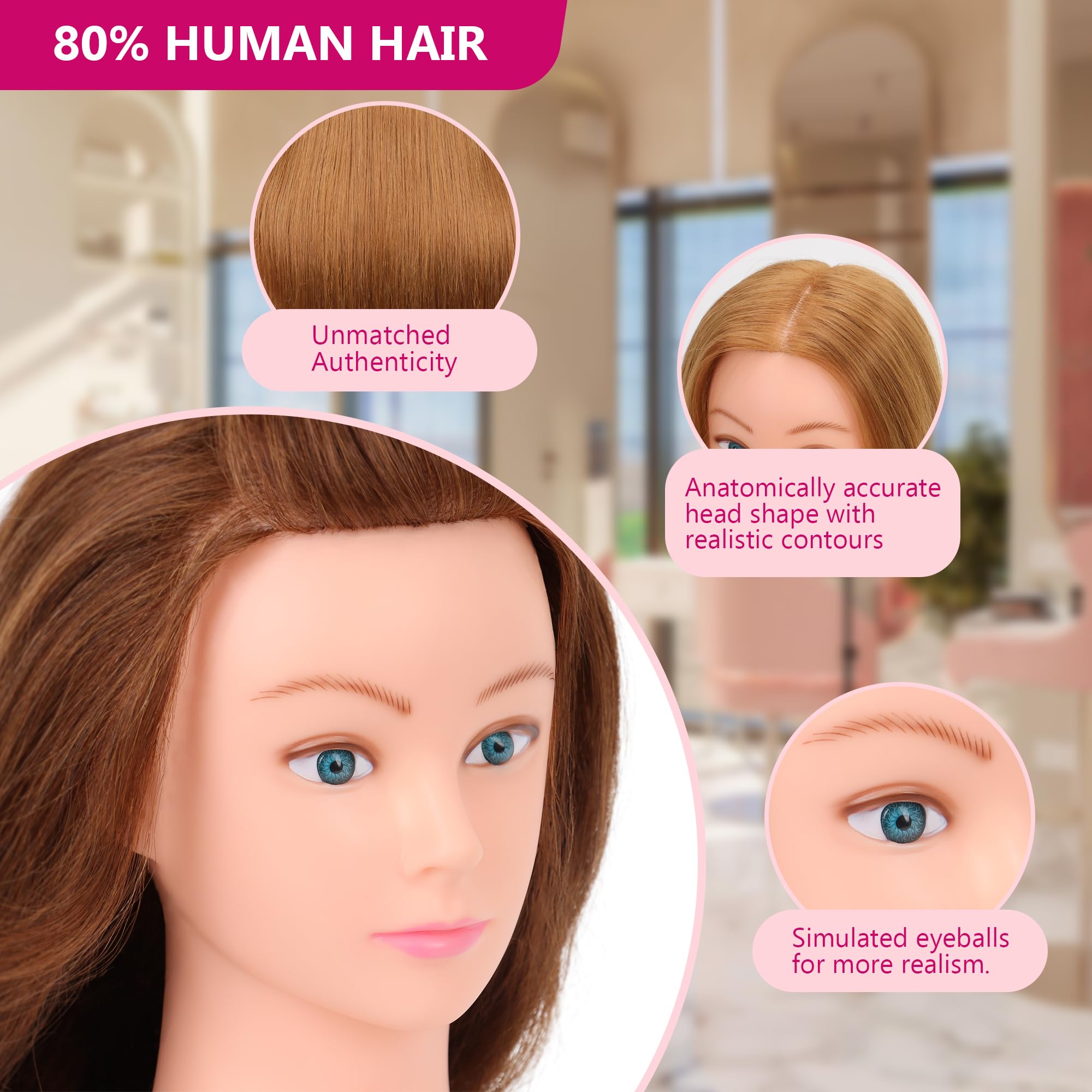 YODIDI Cabeza de maniquí para practicar corte, alisado y trenzas con caída natural.