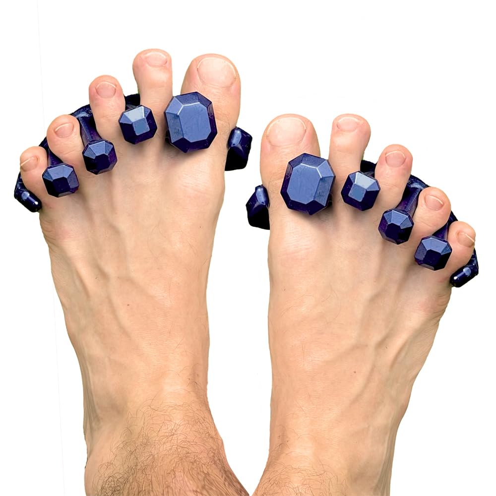 Yoga Toes Gems para hombre con espaciadores de dedos azul metalico, mejora la alineación del pie