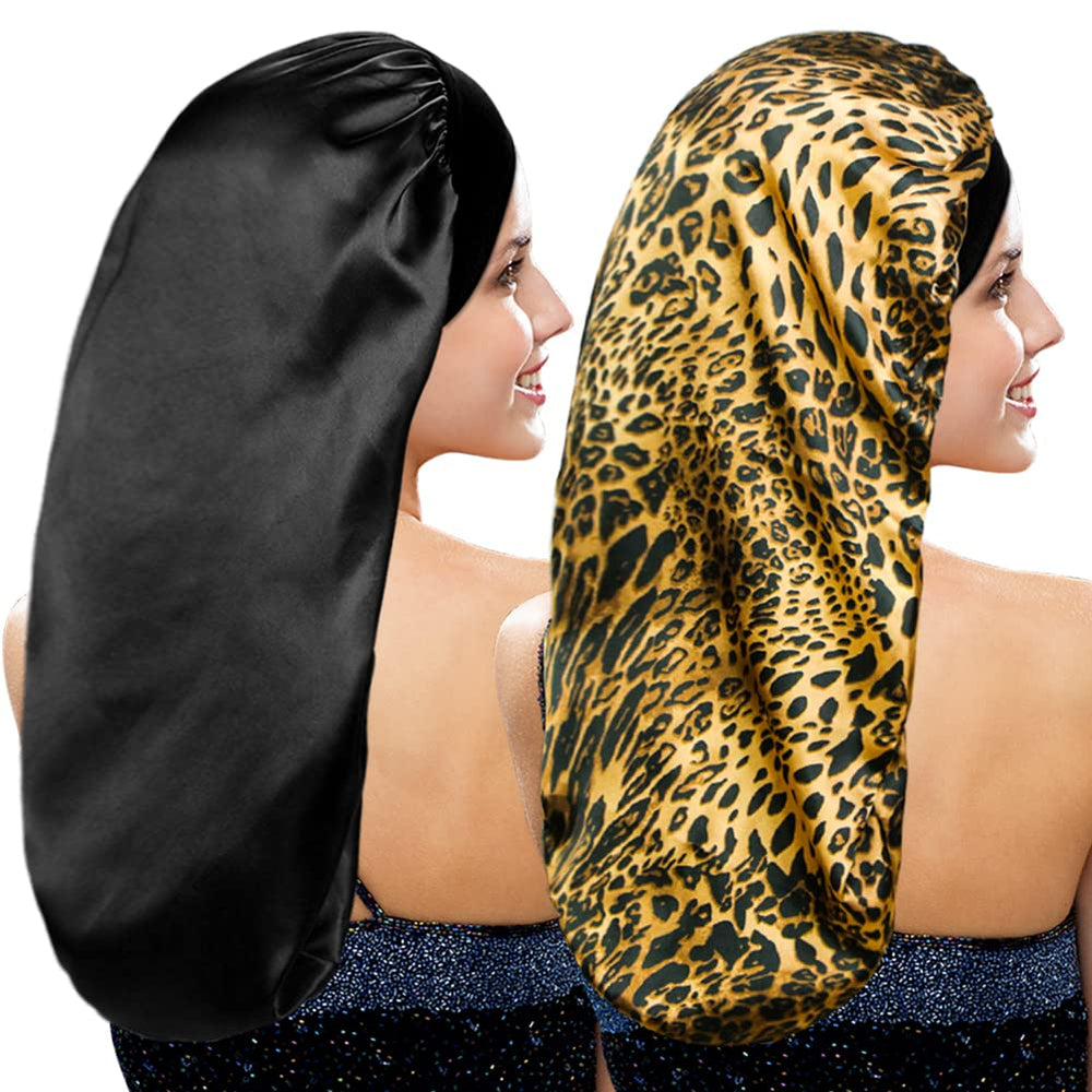 Bonete satin negro de YOHITOP para cabello largo que protege contra nudos durante la noche.