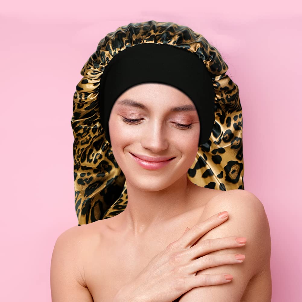 Conjunto de dos bonetes YOHITOP en negro y leopard para combinar con pijama.