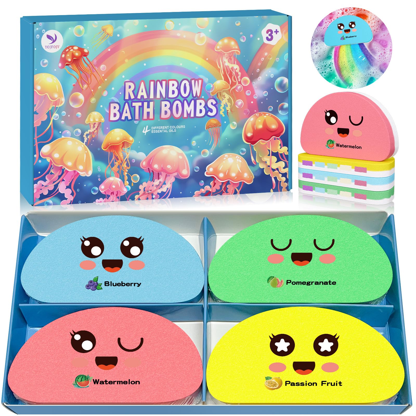 YOJFOJV conjunto de bolas de baño arcoiris en caja regalo, ideal para regalo.
