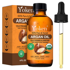 Yoken Aceite de Argán Orgánico en botella para cabello y piel, hidratación suave