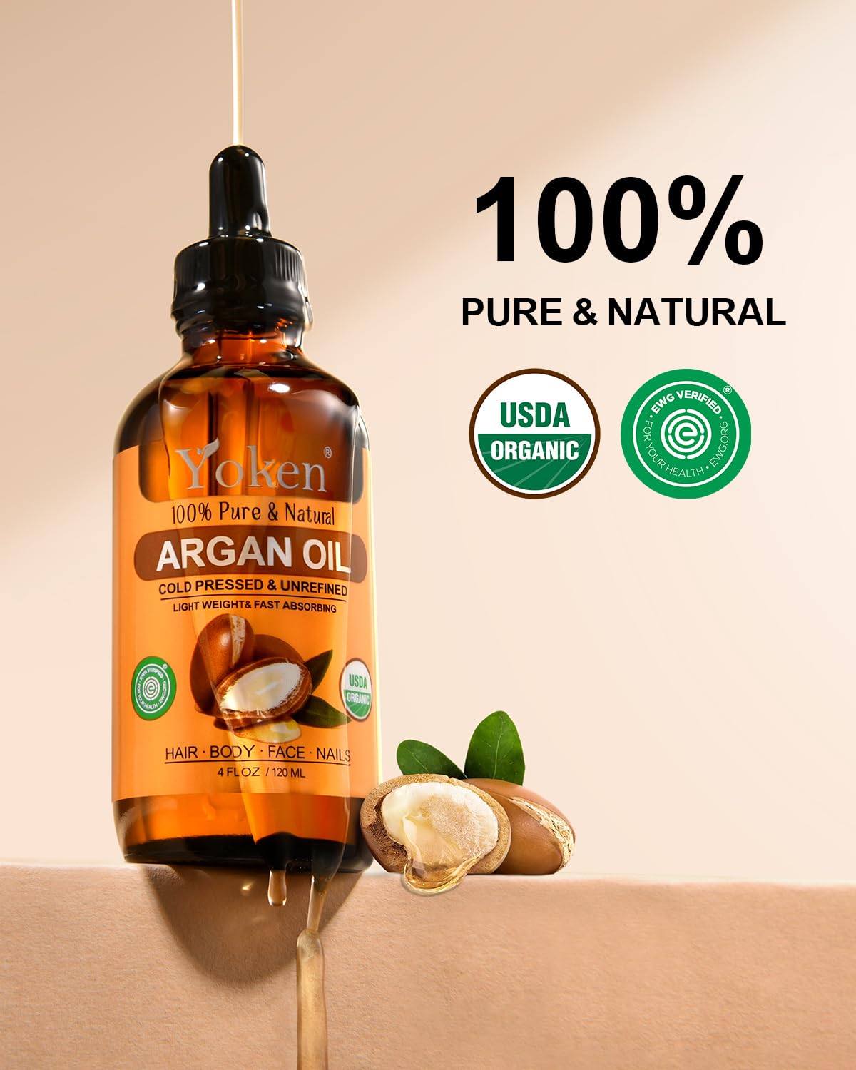 Aplicación de aceite de argán Yoken en cabello para brillo y suavidad