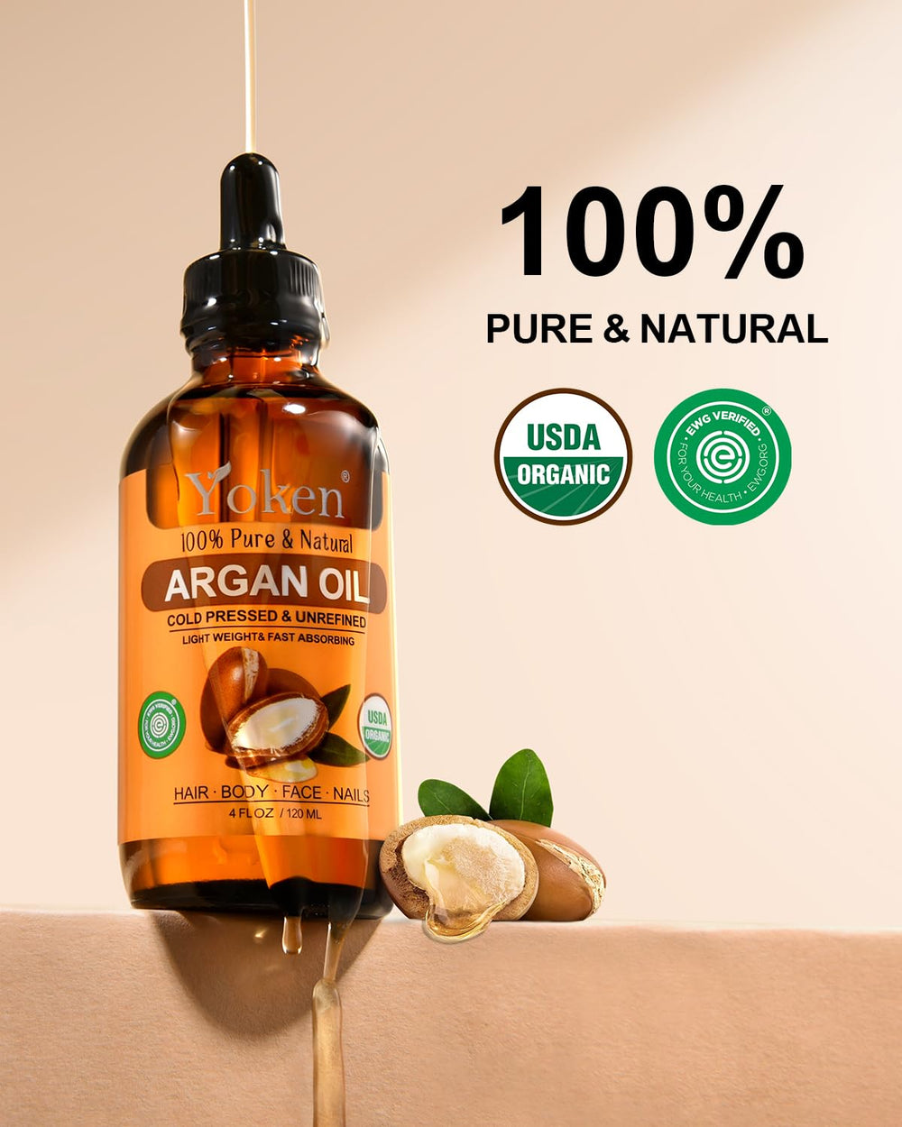 Aplicación de aceite de argán Yoken en cabello para brillo y suavidad