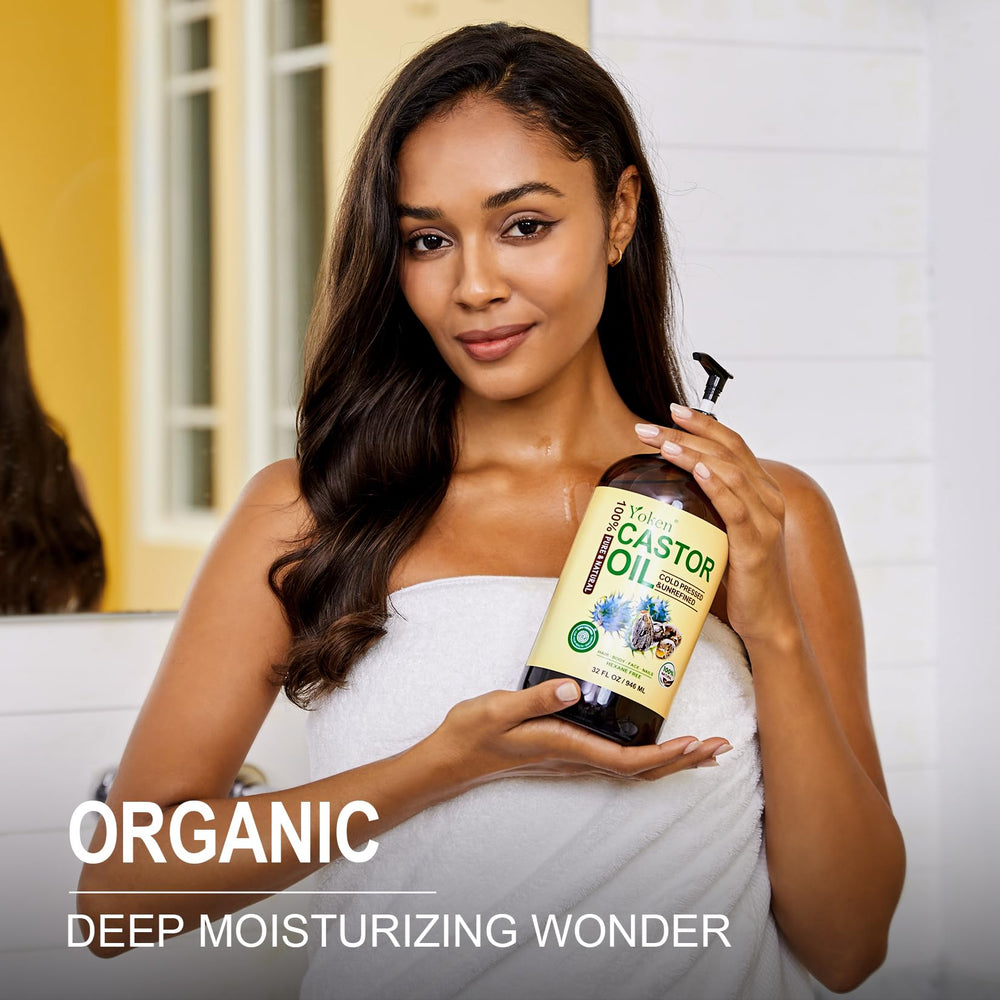 Yoken aceite de ricino para cabello y pestañas, brillo saludable y suave.