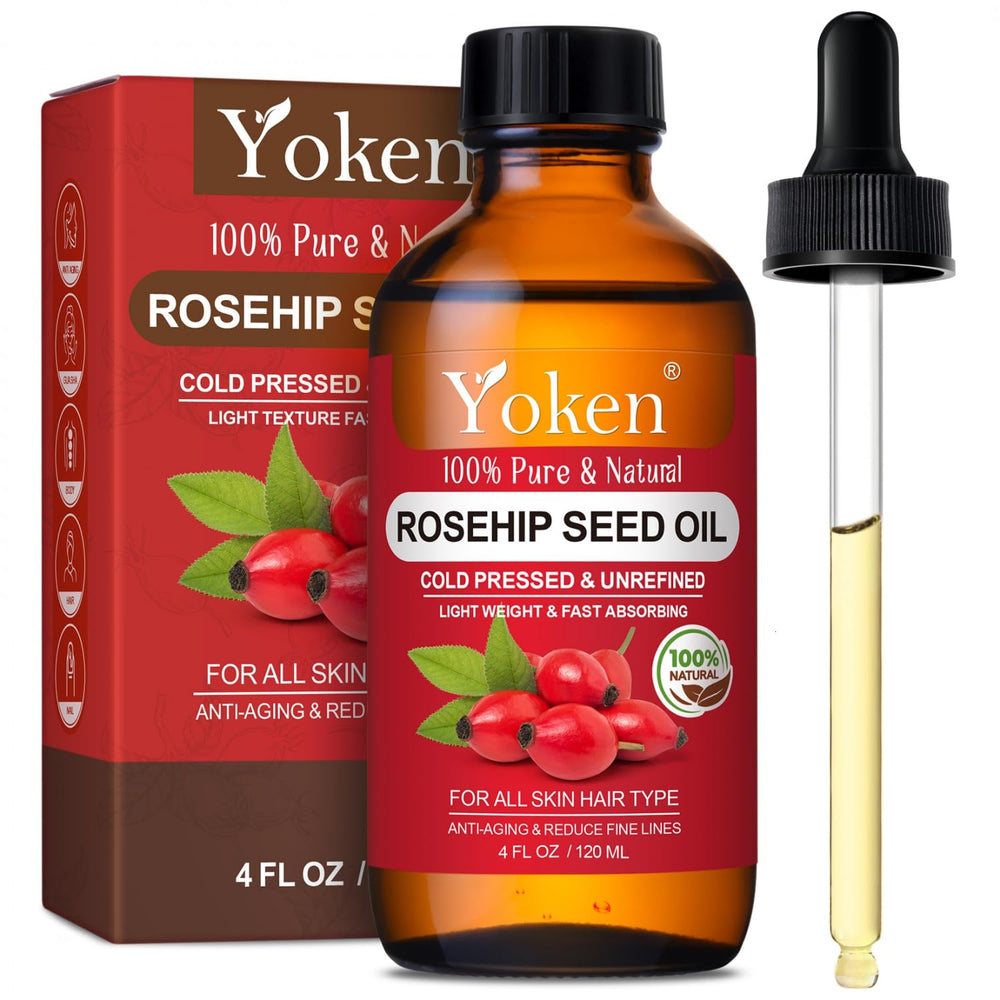 Yoken aceite de rosa mosqueta en bote ámbar para hidratación profunda