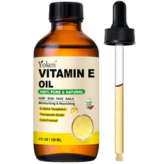 Yoken aceite vitamina E en botella de 4 onzas para el cuidado diario de la piel.