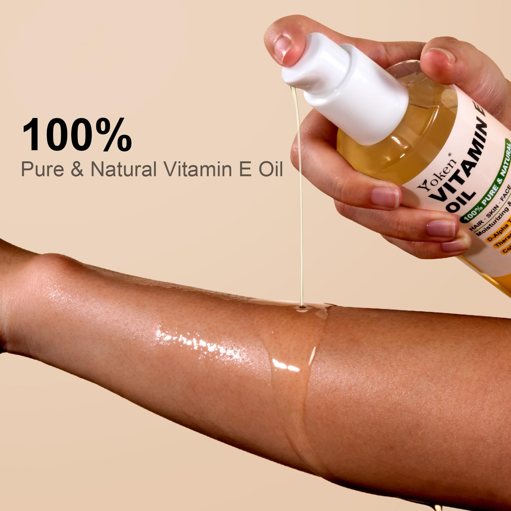 Yoken Aceite de Vitamina E - dispensador, aplicación rápida para cuerpo y cara.