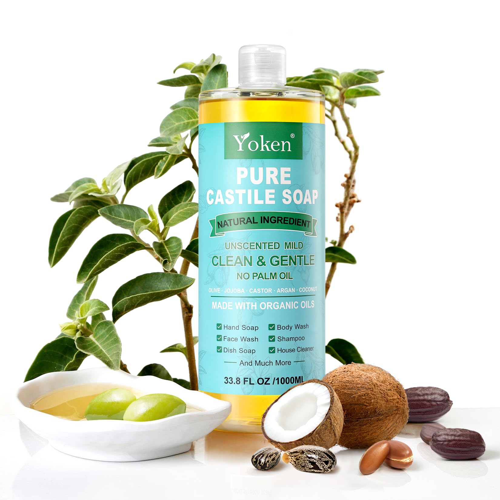 Savon Yoken Castile pur sans parfum, usage bébé et famille, douceur naturelle.