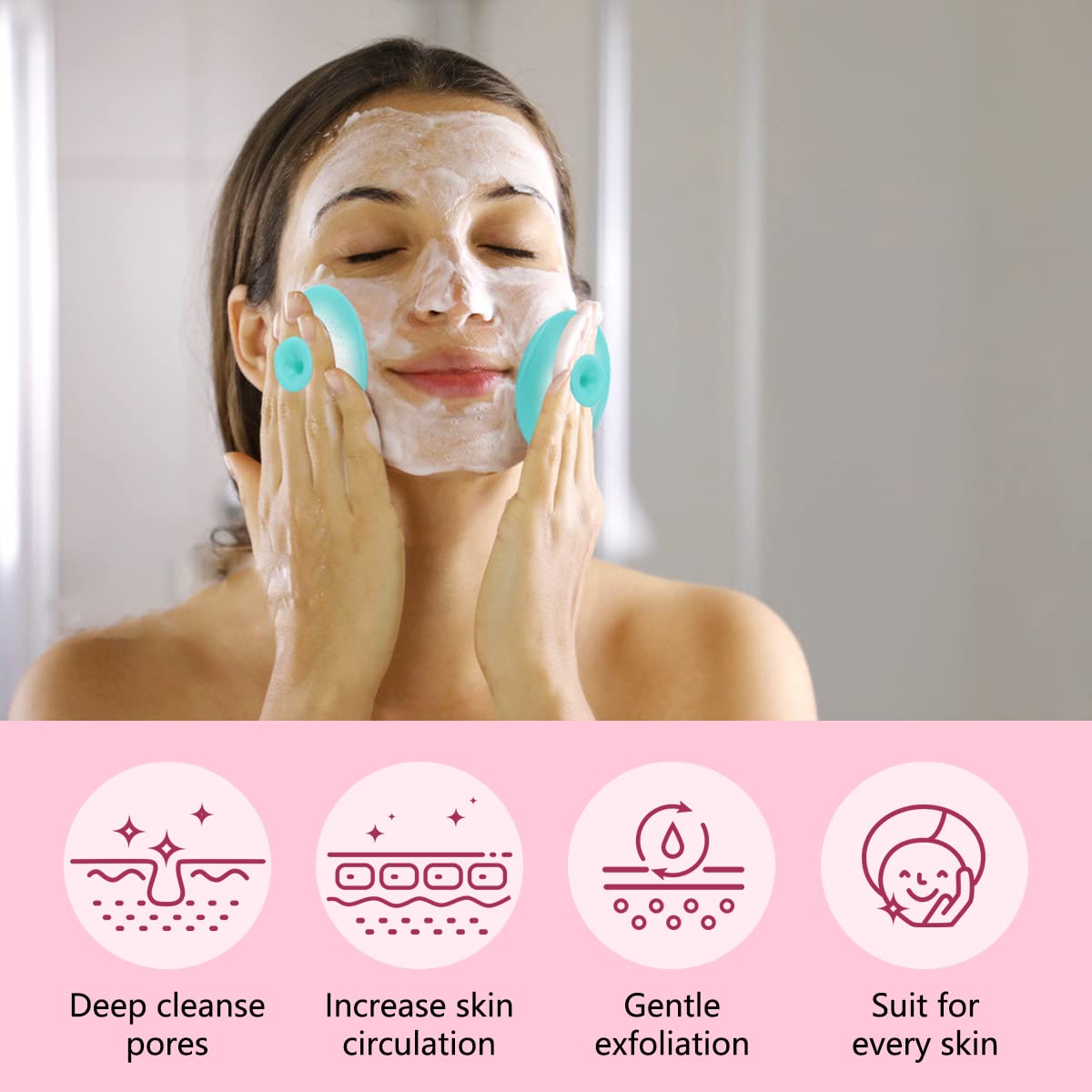 Cepillo limpiador facial Yokilly, exfolia y limpia poros con textura suave.