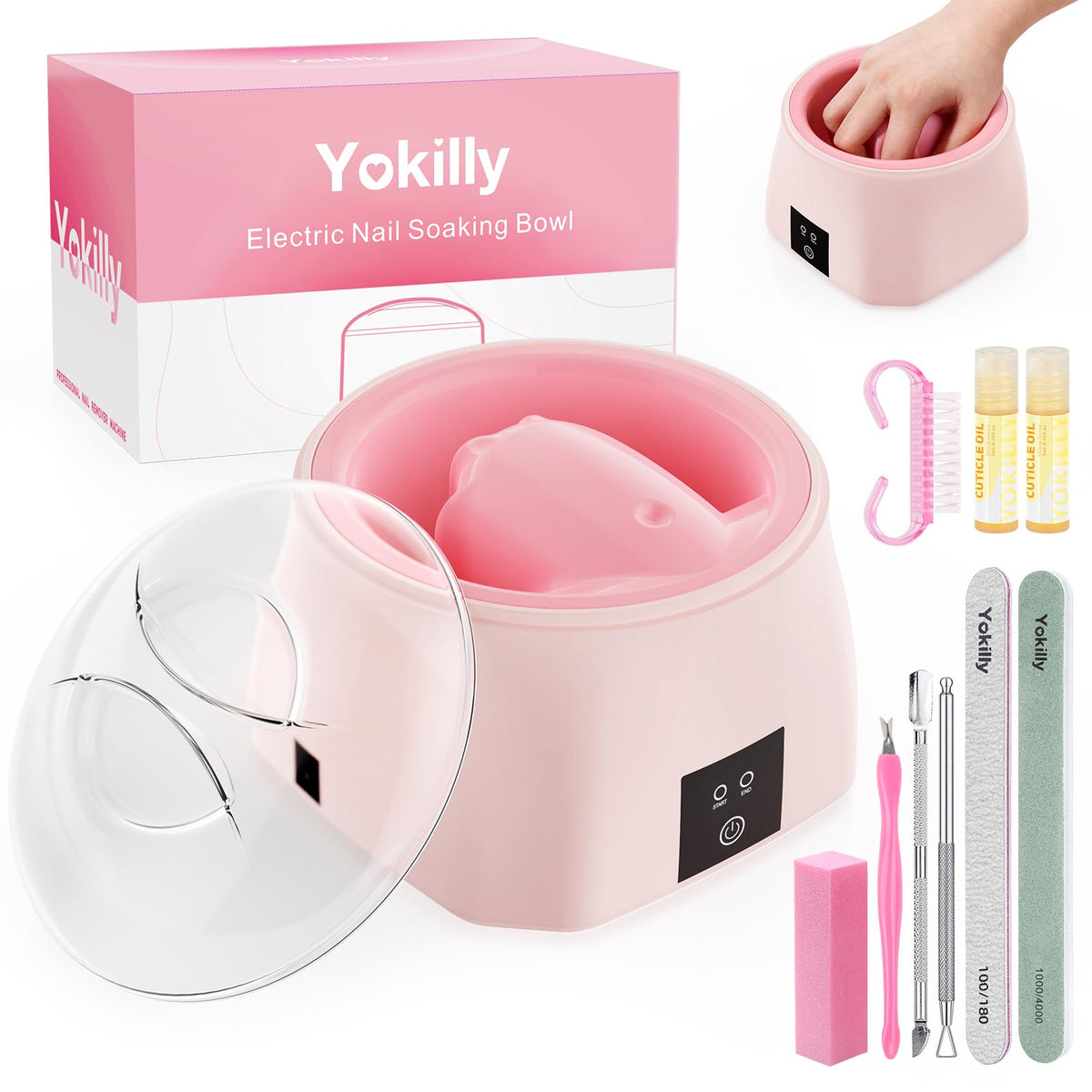 Yokilly cuenco remojo uñas caliente, calentamiento uniforme para remoción suave.